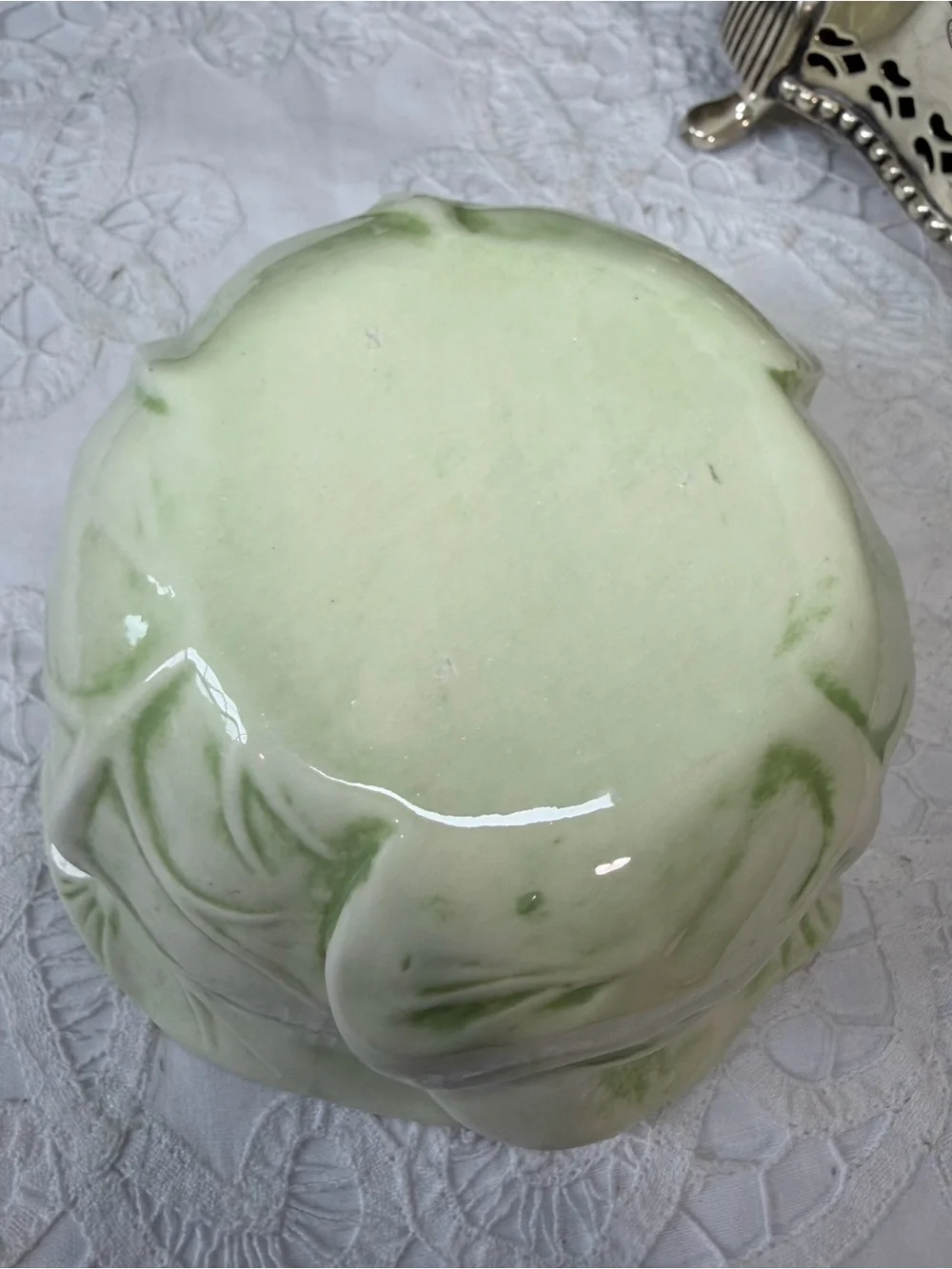 Green ceramic cabbage leaf bowl